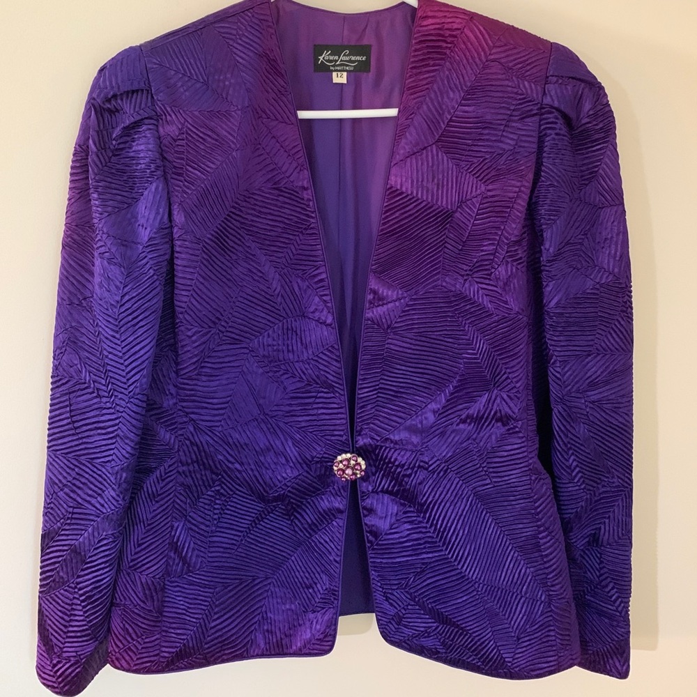 Vintage 80s Karen Lawrence Size 12 Ombre Purple One Button Dress Blazer Jacket